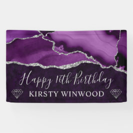 Lila und silberer Glitzer Agate Marble Sweet 16 Banner