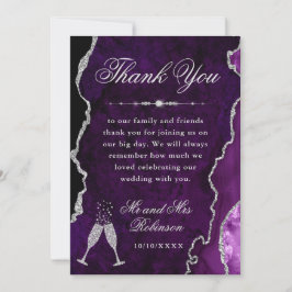 Lila und silberer Glitzer Agate & Marble Wedding Dankeskarte