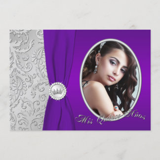 Lila und Silberes Foto Quinceanera Einladung