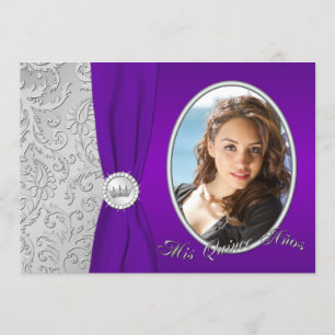 Lila und Silberes Foto Quinceanera Einladung
