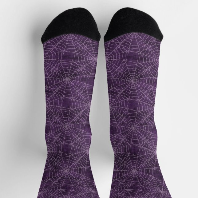 Lila und silberes Spiderweb-Gothic-Muster Socken (Oben)
