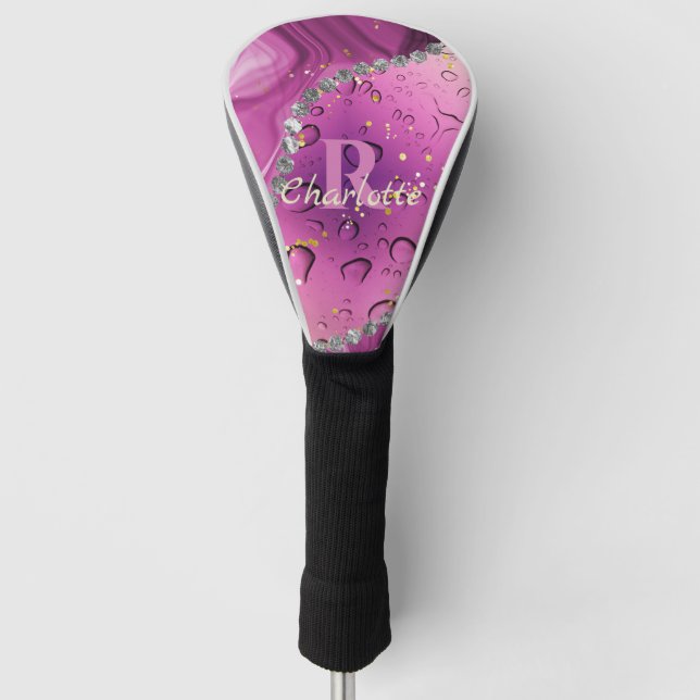 Lila und silberfarbene Ombre Monogramm Golf Headcover (Vorderseite)