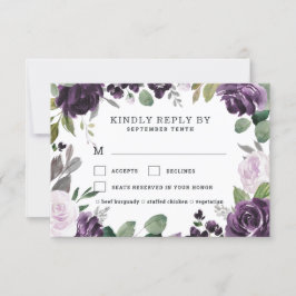 Lila und Silbermedaille Wahl Rose Hochzeit RSVP Karte