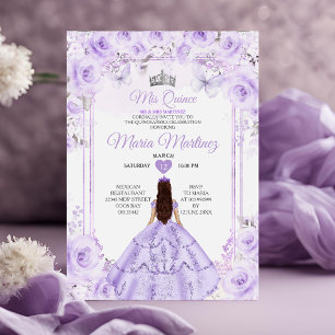 Lila und silberne BlumenPrinzessin Quiñceanera Einladung