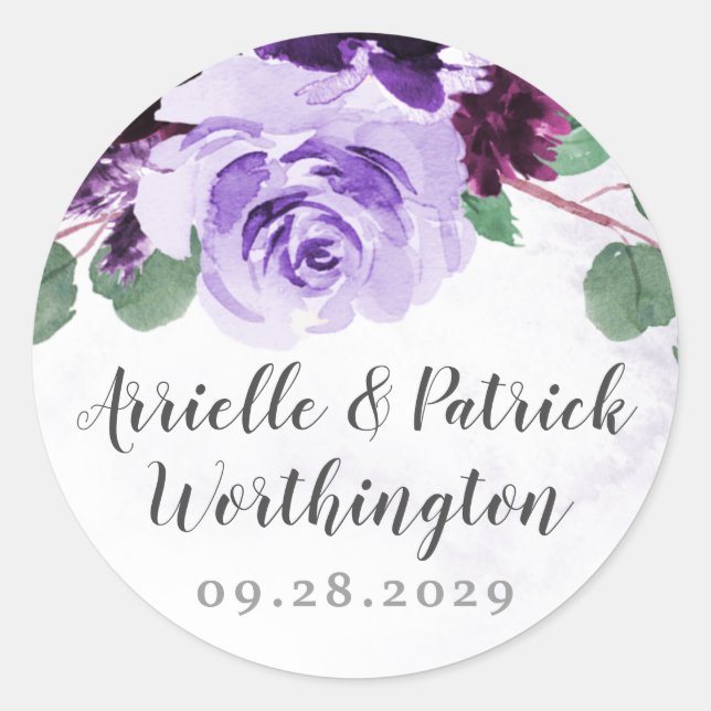 Lila und silberne Blütenhochzeit Runder Aufkleber (Vorderseite)