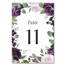 Lila und silberne elegante Blumenhochzeit Tischnummer