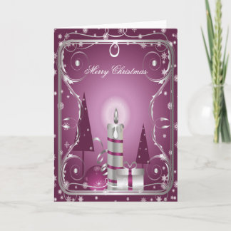 Lila und silberne gerahmte Weihnachtenkerze 2 Feiertagskarte
