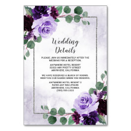 Lila und silberne Hochzeitskarten Tischnummer