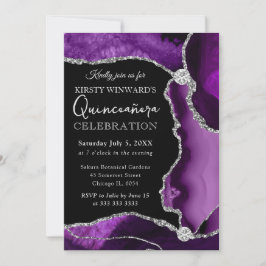 Lila und silberne Imitate Glitzer Agate Quinceaner Einladung