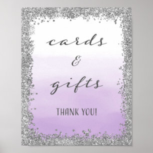Lila und silberne Karten und Geschenke Hochzeitspo Poster