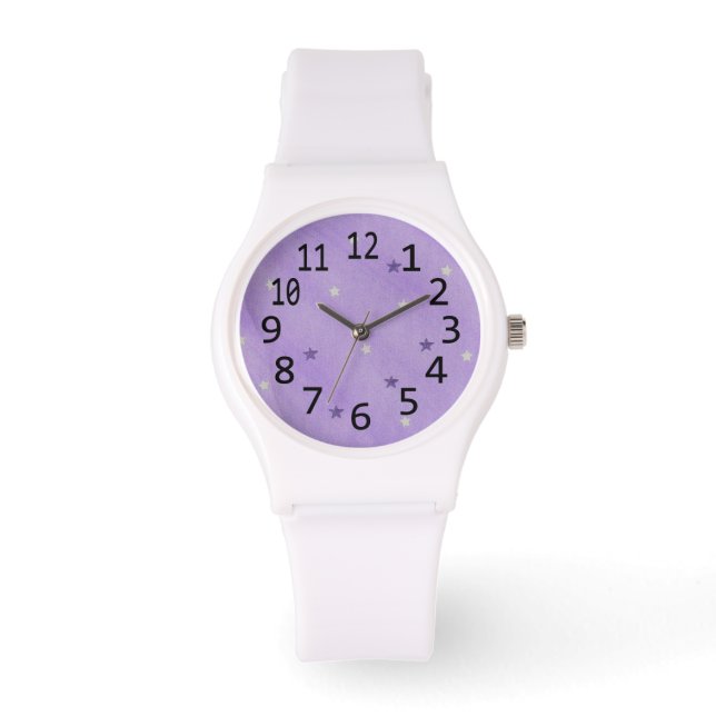 Lila und silberne Lavendel-Uhren Armbanduhr (Vorderseite)