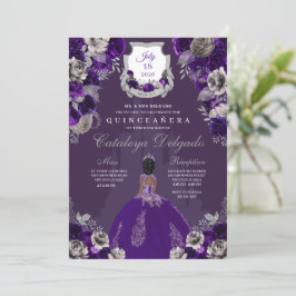 Lila und silberne Prinzessin Burg Quinceañera Einladung