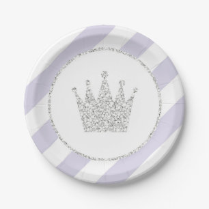 Lila und silberne Prinzessin Crown Party Plates Pappteller