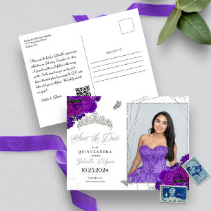 Lila und silberne Tiara Quinceañera-Fotokarte Postkarte