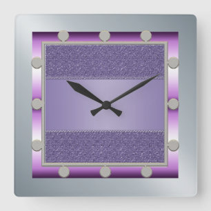 Lila und silberne Wand-Uhr Quadratische Wanduhr
