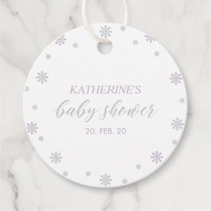 Lila und silberne Winter Wonderland-Baby-Party Geschenkanhänger