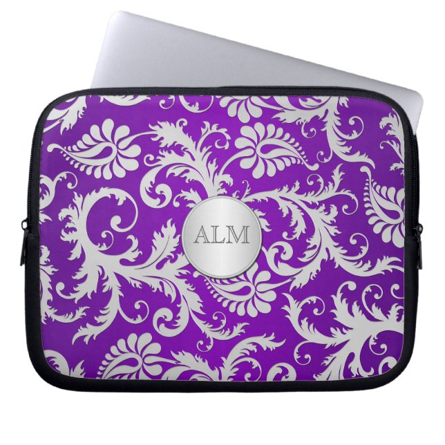 Lila und silberner Damassover Laptopschutzhülle (Vorderseite)