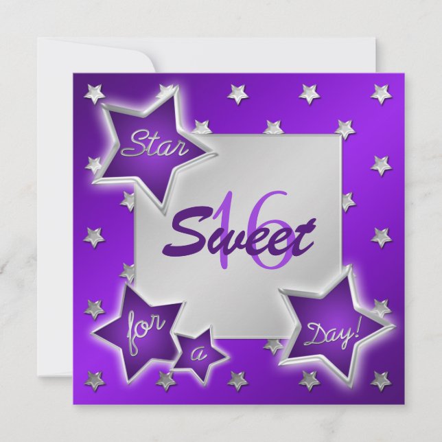 Lila und Silbersteine Sweet 16 Einladung (Vorderseite)