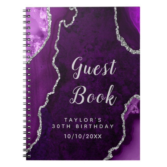 Lila und Silver Agate Birthday Guest Book Notizblock (Vorderseite)