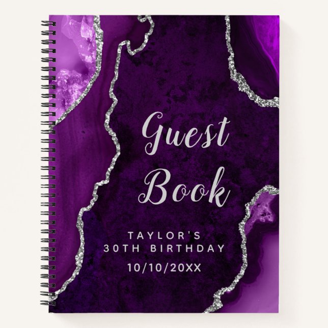 Lila und Silver Agate Birthday Guest Book Notizbuch (Vorderseite)