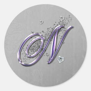 Lila und Silver Glitzer Extravagante Script Monogr Runder Aufkleber