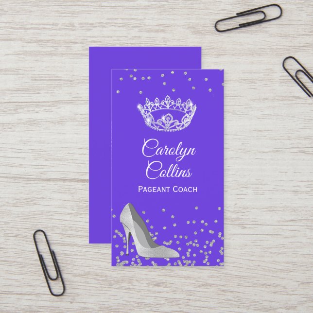 Lila und Silver Pageant Coach Business Card Visitenkarte (Vorderseite/Rückseite Beispiel)