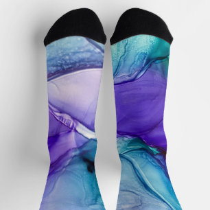 Lila und Türkis Alkoholtinte Flüssige Abstrakte Ku Socken