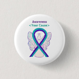 Lila und Türkis Awareness-Schleifen-Engel-Ansteckn Button