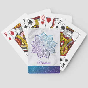 Lila und Türkis Faux Glitter Mandala auf Grauem Ma Spielkarten