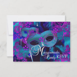 Lila und Türkis Florale Maskenparty RSVP Karte