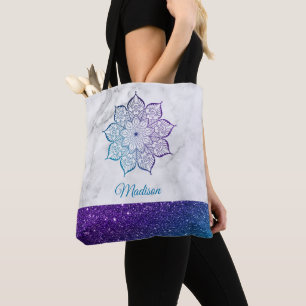 Lila und Türkis Ombre-Faux-Glitter-Mandala auf Mar Tasche
