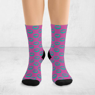 Lila und Türkis Pop-Art Küsse Lips XOXO Socken