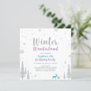 Lila und Türkis Winter Wonderland Mädchen Geburtst Einladung