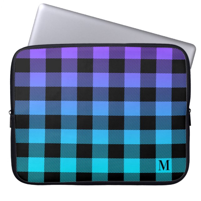 Lila und türkisblau kariert laptopschutzhülle (Vorderseite)