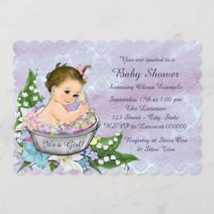 Lila und Türkisblaue Babybad-Baby-Party Einladung