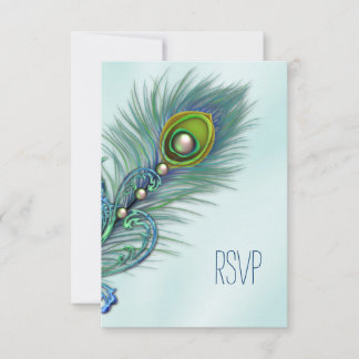 Lila und Türkisblauer Pfau RSVP Karte