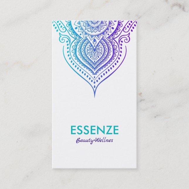 Lila und türkisfarben auf weißer Paisley-Lace Visitenkarte (Vorderseite)