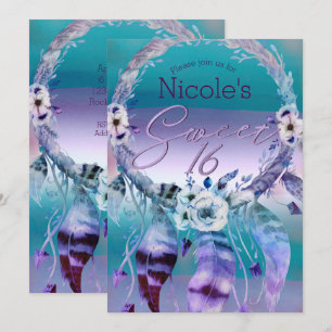 Lila und Türkisfarben Dream Catcher Boho Sweet 16  Einladung