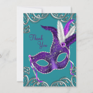 Lila und türkisfarbene Blaue Masquerade Vielen Dan Dankeskarte