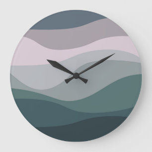 Lila und türkisfarbene Retro-Wellendekoration Große Wanduhr