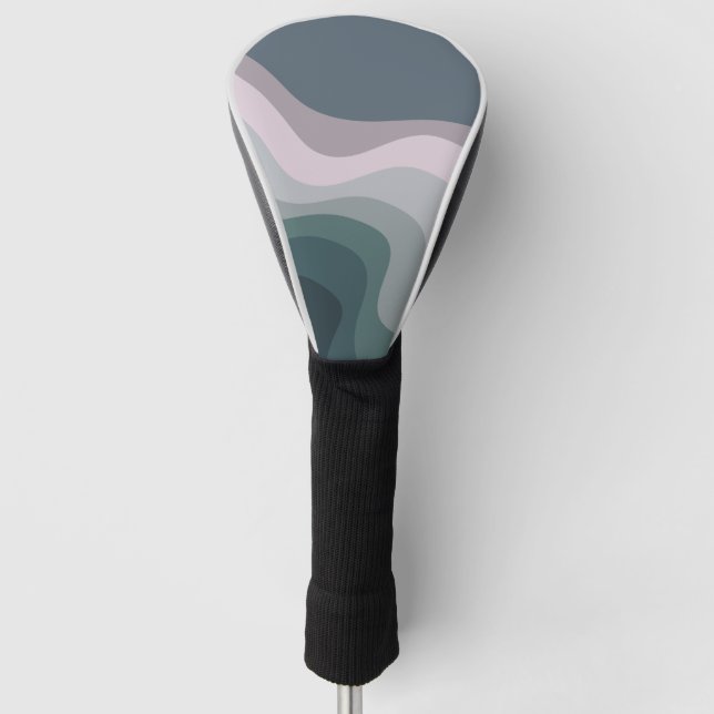 Lila und türkisfarbene Wellen im Retrostil Golf Headcover (Vorderseite)