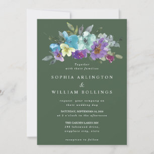 Lila und Türkisgrüne Florale Hochzeitseinladungen Einladung