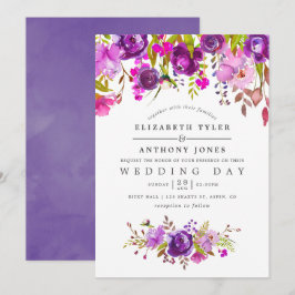 Lila und violette Hochzeit der Flora und Fauna Einladung