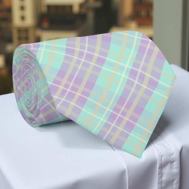 Lila und violette Pastell Kariertes Tartan Muster Krawatte (Von Creator hochgeladen)
