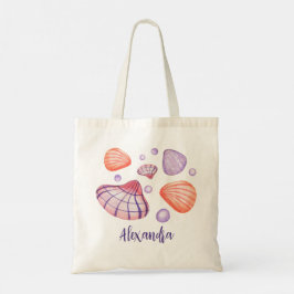 Lila und violette Wasserfarben - Muscheln mit Name Tragetasche