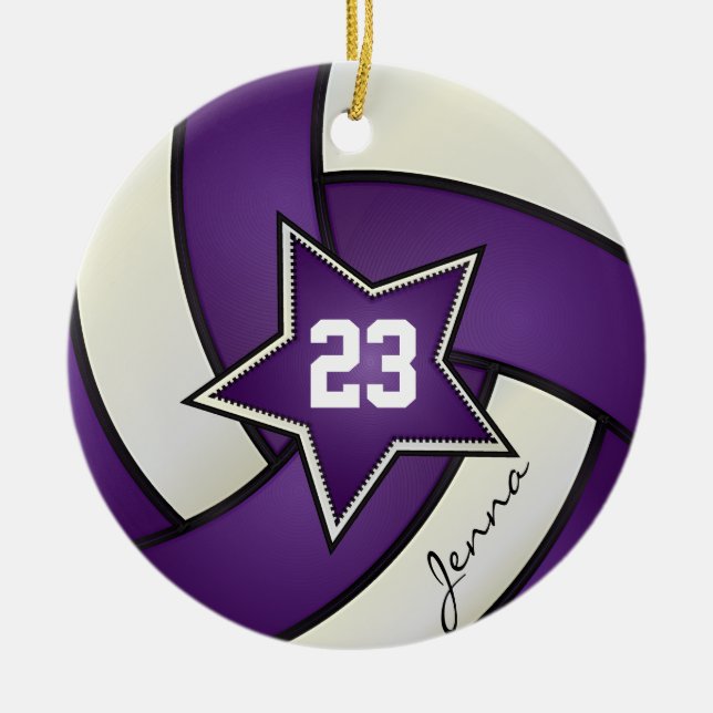 Lila und weiß Alle Star Volleyball Keramikornament (Vorne)