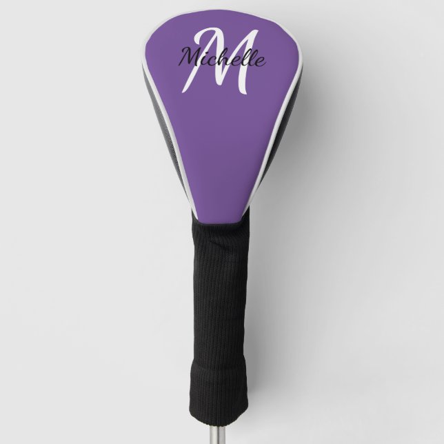 Lila und weiß Einfach Monogram Classic Trendy Golf Headcover (Vorderseite)