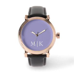 Lila und Weiß   Modernes Monogramm Armbanduhr