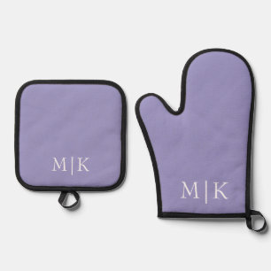 Lila und Weiß   Modernes Monogramm Ofenhandschuh & Topflappen-Set