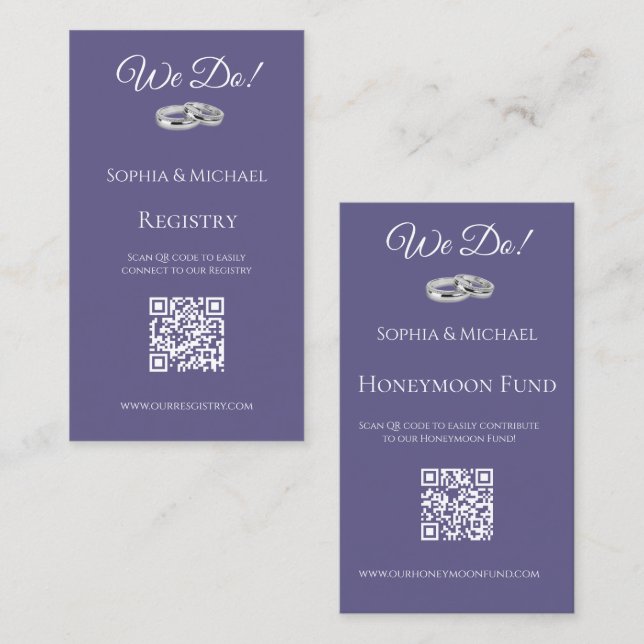 Lila und weiß - Wir Hochzeitssammelregister- Visitenkarte (Vorne/Hinten)